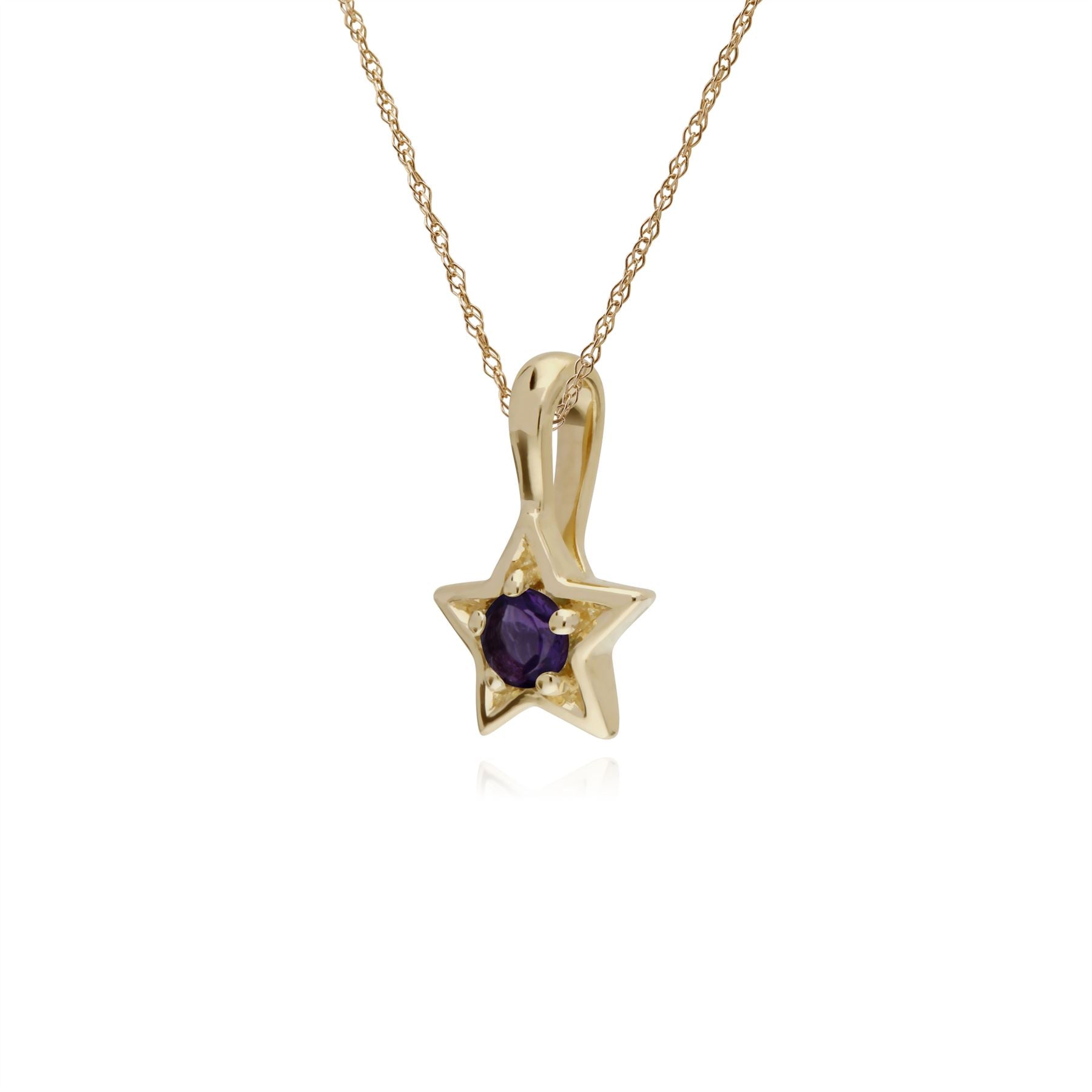 Collana con ametista, ciondolo a forma di stella con pietra singola di ametista in oro giallo da 9 ct su catena da 45 cm