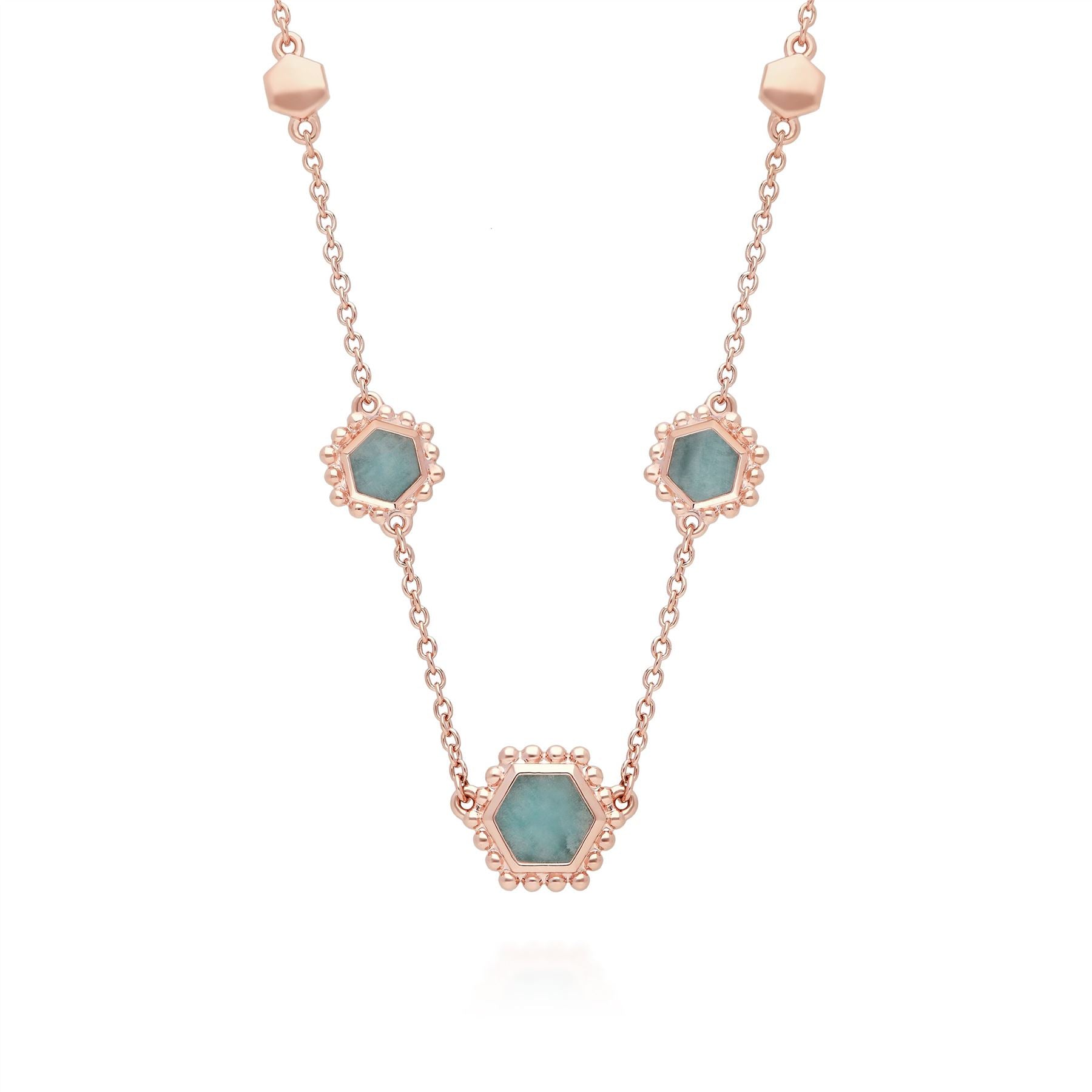 Collana a catena esagonale a fetta piatta in argento 925 placcato oro rosa Amazzonite