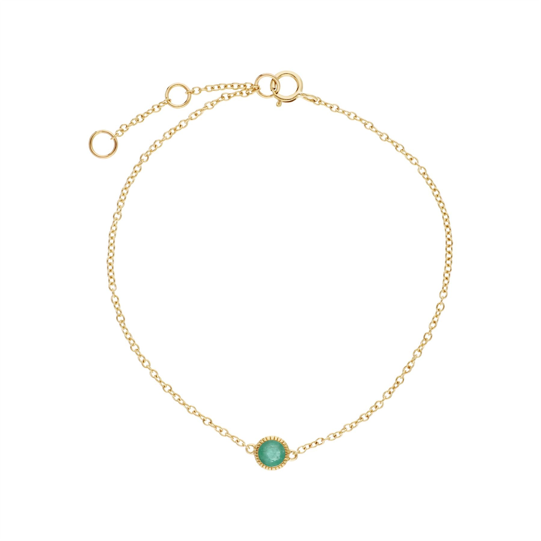 Bracciale con smeraldi, bracciale Milgrain rotondo in pietra singola con smeraldo in oro giallo da 9 ct. Bracciale da 19 cm