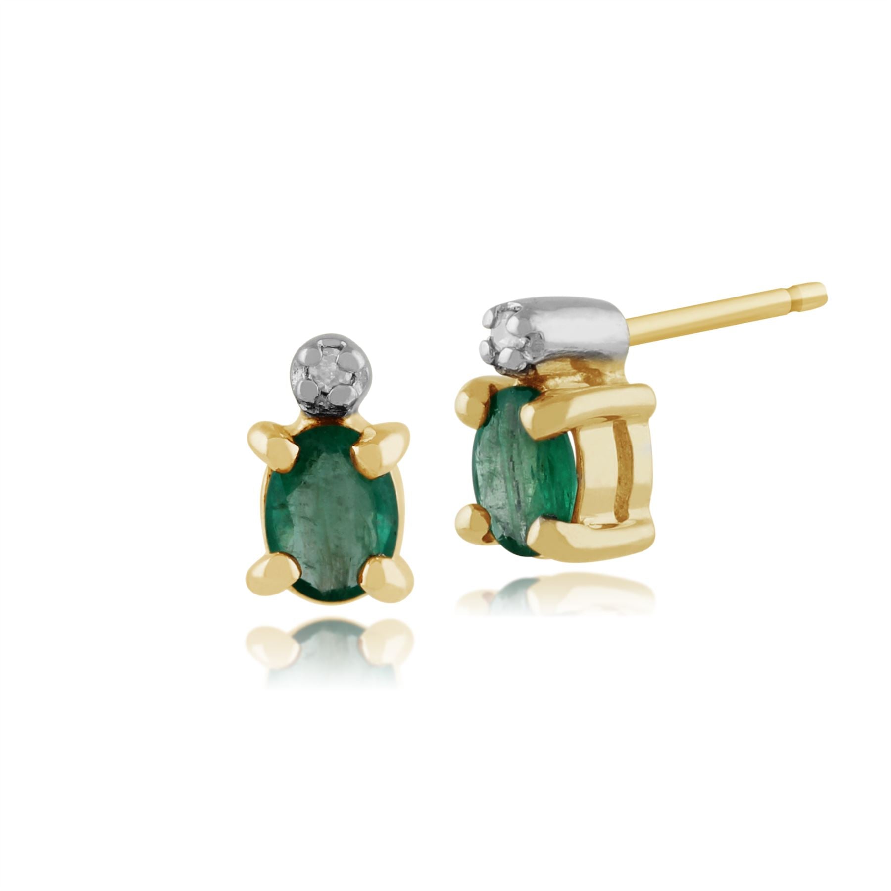 Orecchini classici con smeraldo ovale e diamante in oro giallo 375