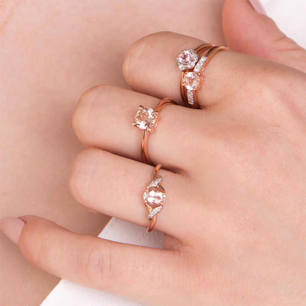 Anello Gemondo con Morganite, anello con fiore di Morganite e diamanti in oro rosa da 9 ct da 0,18 ct