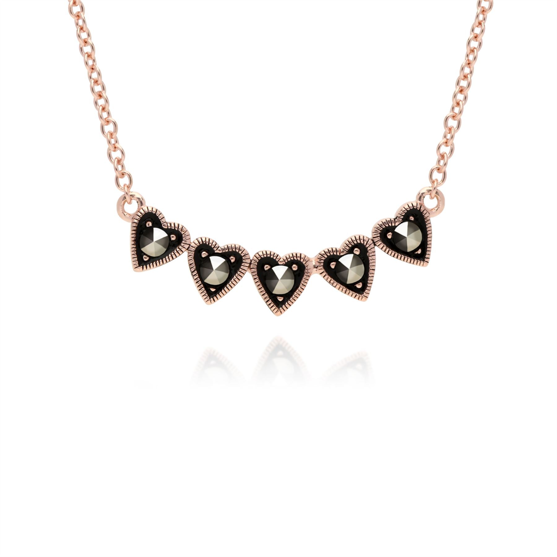 Bracciale e Collana Cuore in Argento 925 Placcato Oro Rosa Marcasite