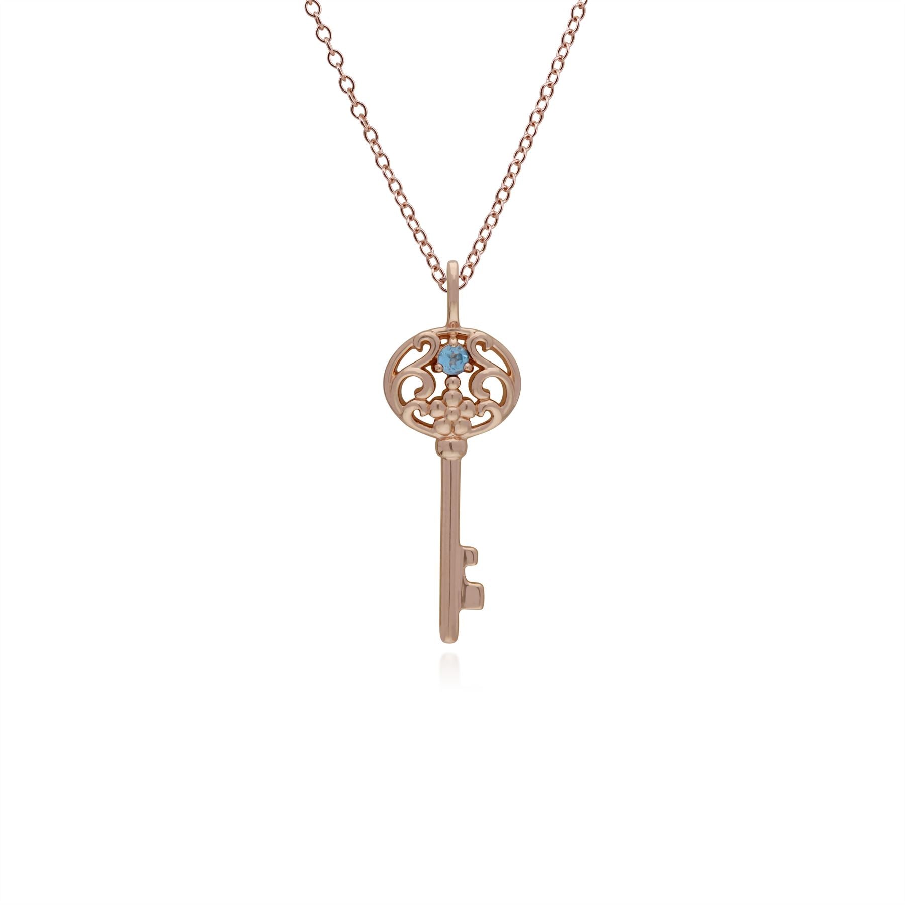 Ciondolo classico con lucchetto a cuore in argento 925 placcato oro rosa e grandi ciondoli con chiave in topazio blu