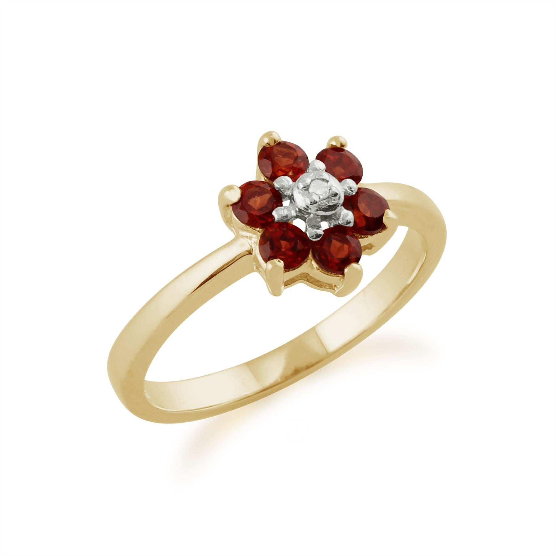 Anello con granato 0,56 ct , fiore di granato del Mozambico e diamanti in oro giallo da 9 ct Gemondo