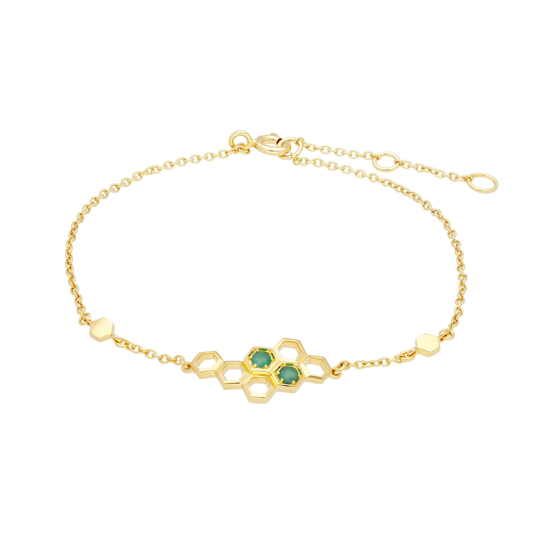 Bracciale stile nido d'ape in oro giallo 375 con smeraldo