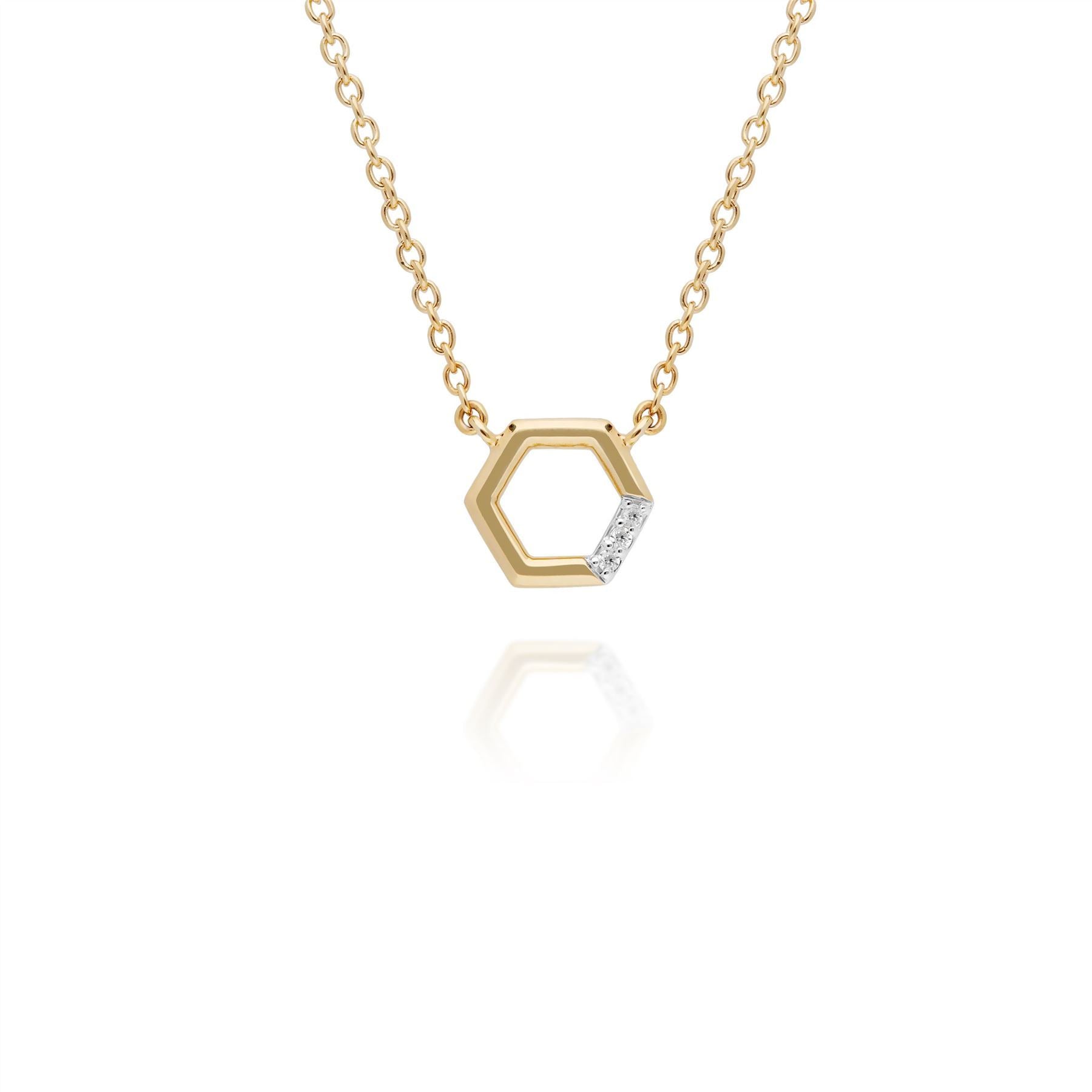 Anello e collana con pavé di diamanti in oro giallo 375 con diamante esagonale