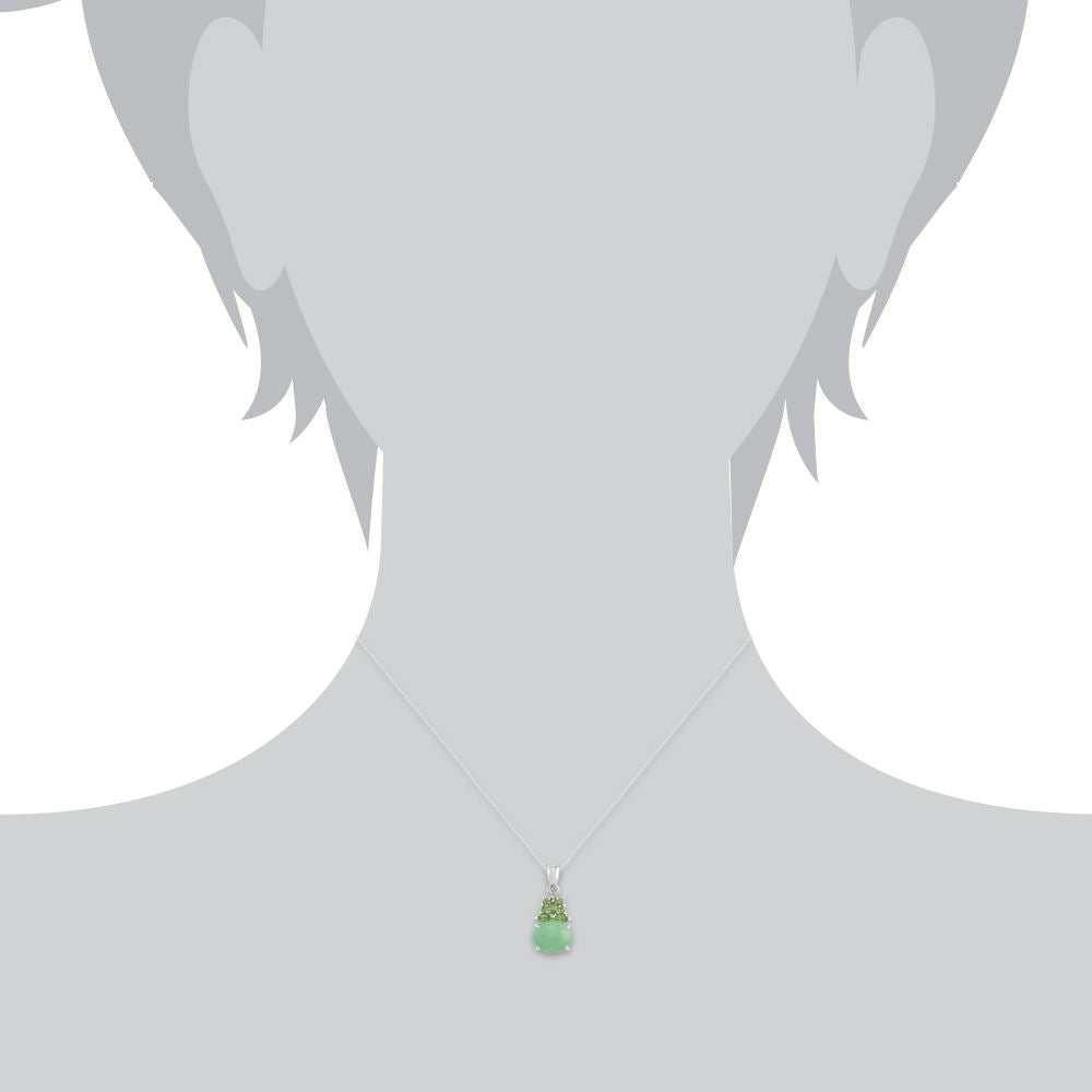 Classico ciondolo in argento 925 con cabochon in giada verde e stile a grappolo di peridoto