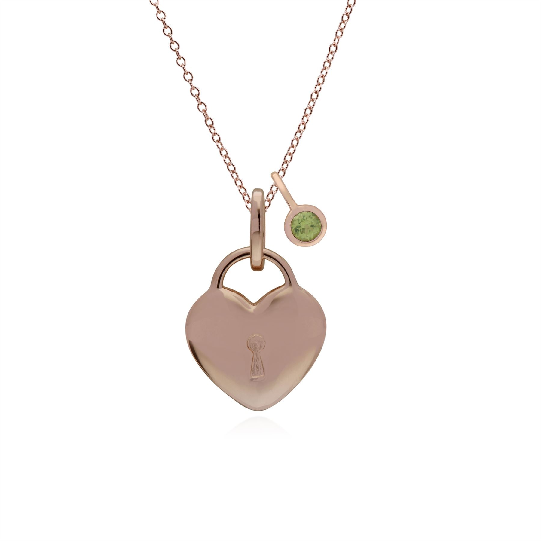 Ciondolo classico con lucchetto a cuore in argento 925 placcato oro rosa e ciondoli con peridoto