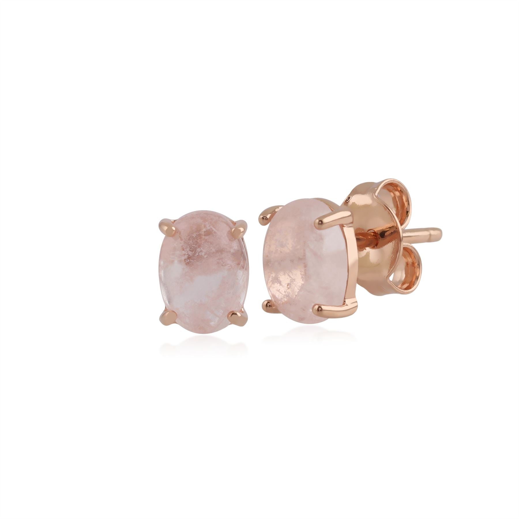 Collana e orecchini classici a bottone ovale Argento 925 placcato oro rosa Morganite opaca