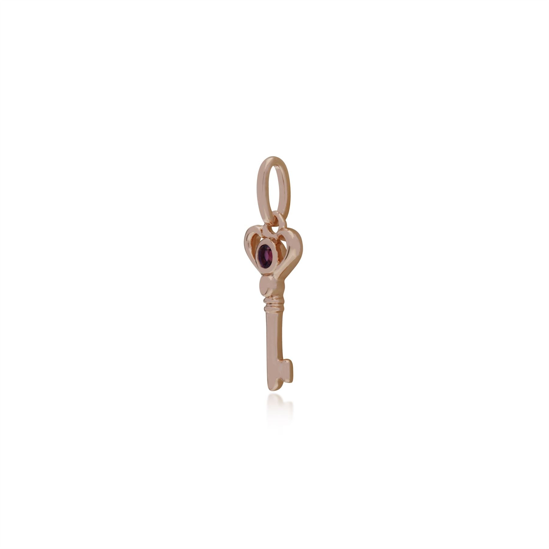 Classico ciondolo a forma di chiave piccola placcato oro rosa in argento 925 con ametista rotonda