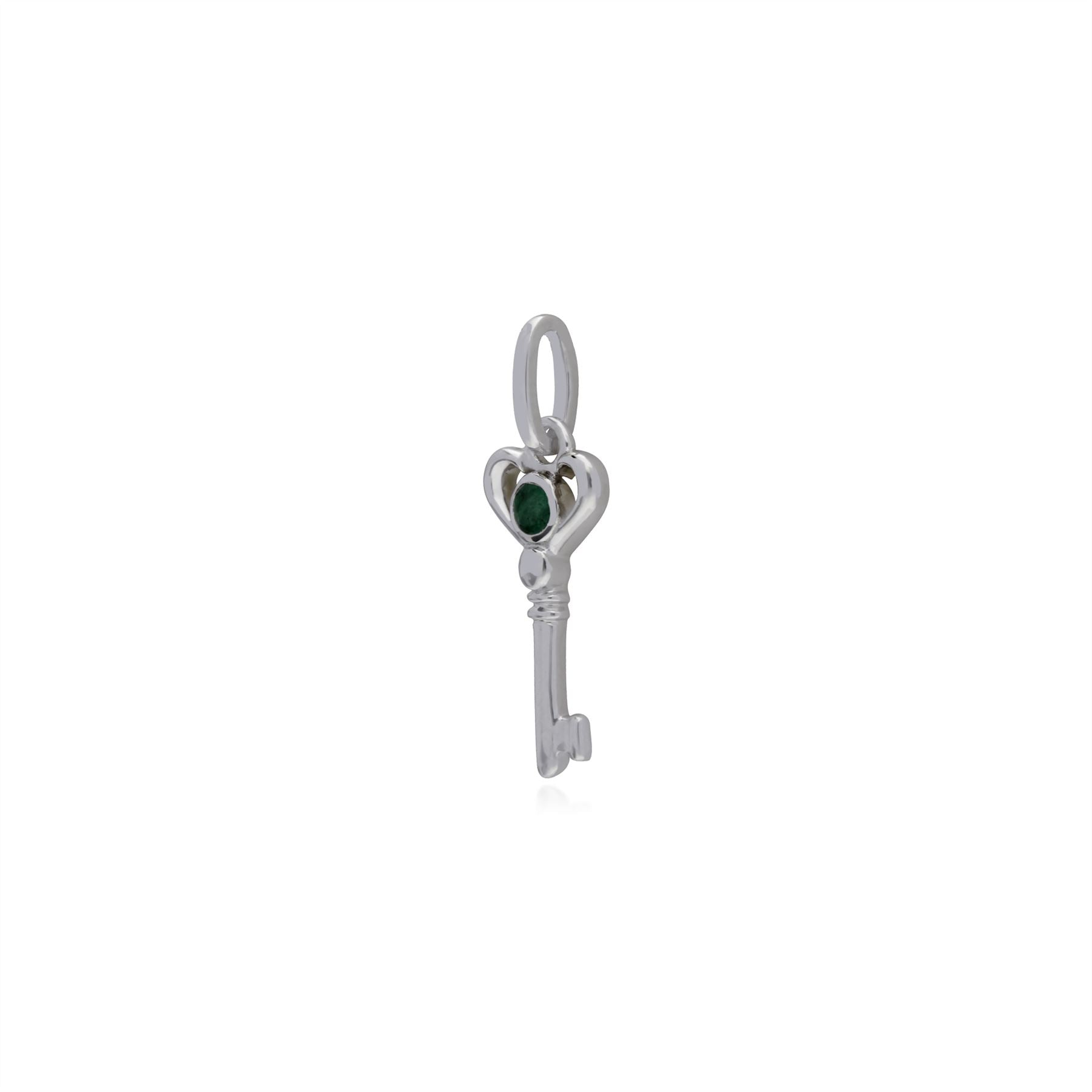 Ciondolo classico a chiave piccola in argento 925 con smeraldo rotondo