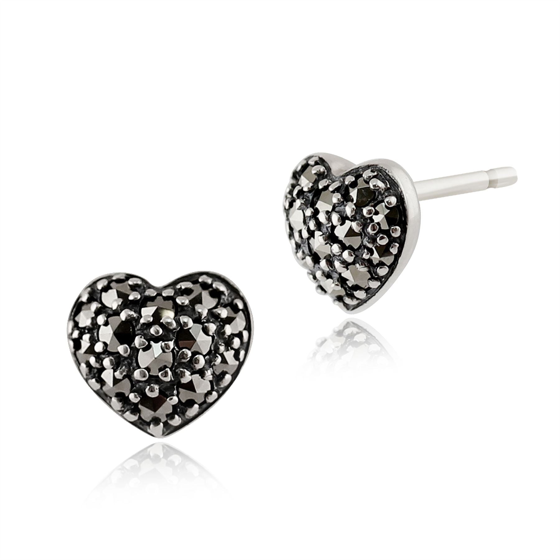 Orecchini classici a forma di cuore in argento 925 con pavé di marcasite