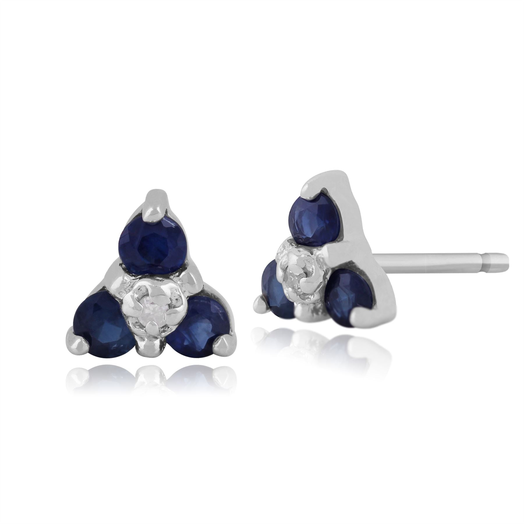 Orecchini classici con zaffiro rotondo e diamante in oro bianco 375