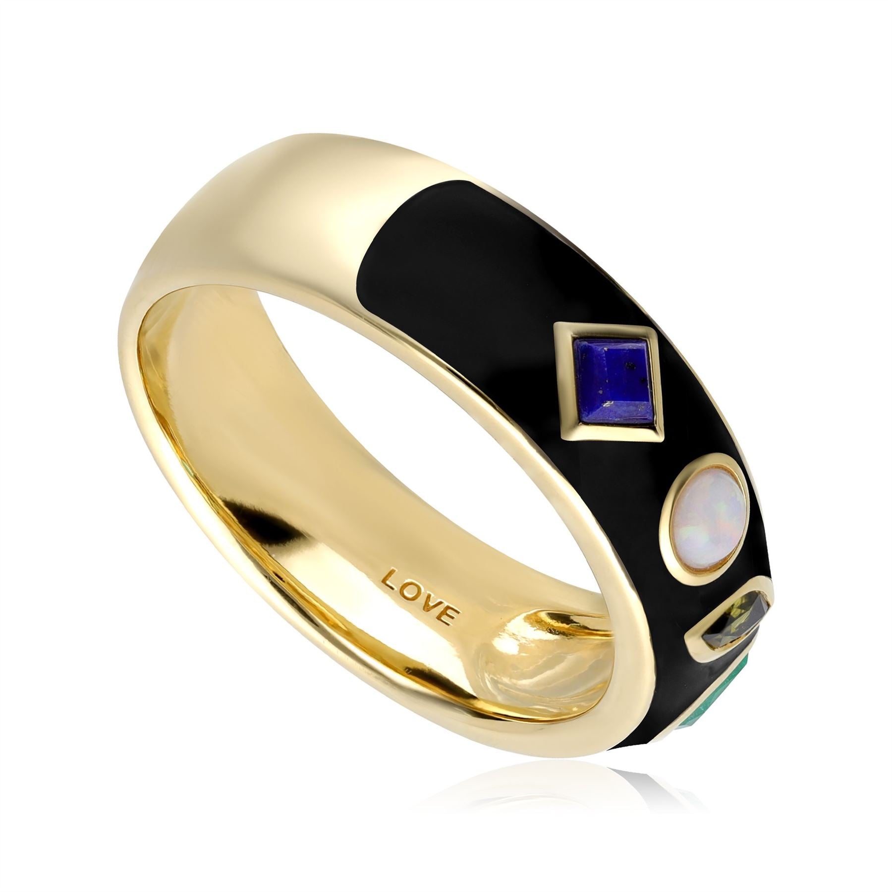 Bague Coded Whispers 'Love' Email Noire et Pierres Précieuses