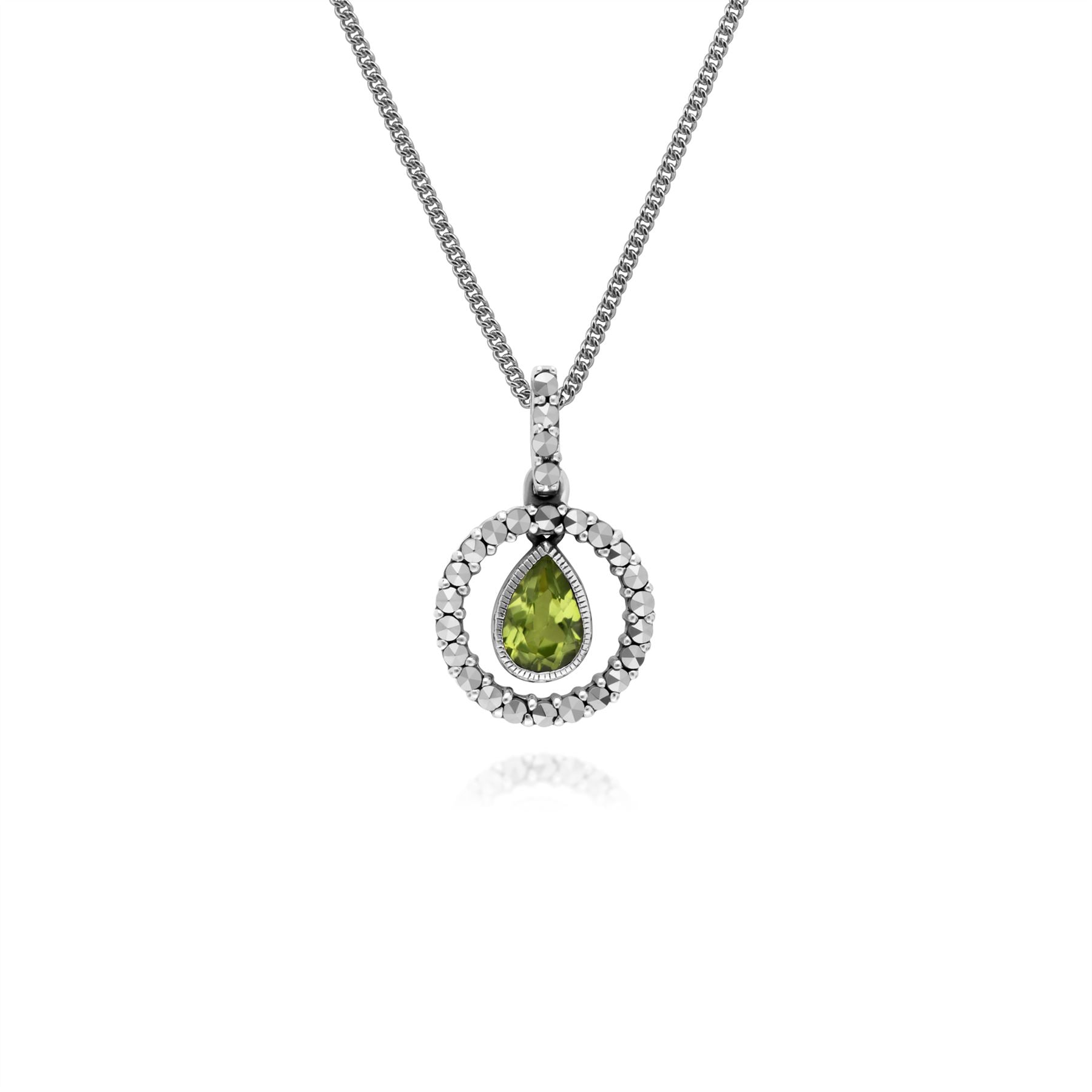 Orecchini pendenti e pendenti classici in argento 925 con peridoto e marcasite