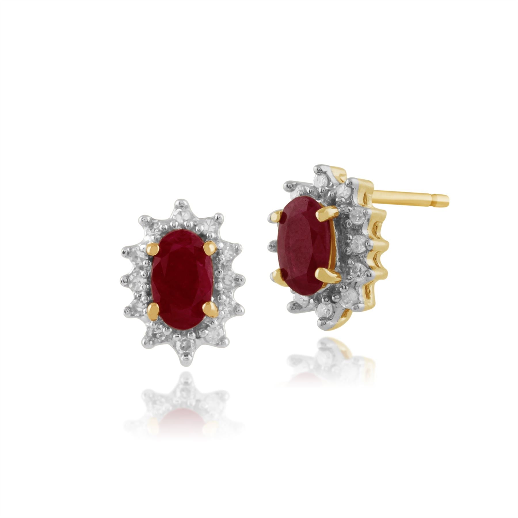 Orecchini a bottone e anello ovali classici in oro giallo 375 con smeraldi e diamanti a grappolo
