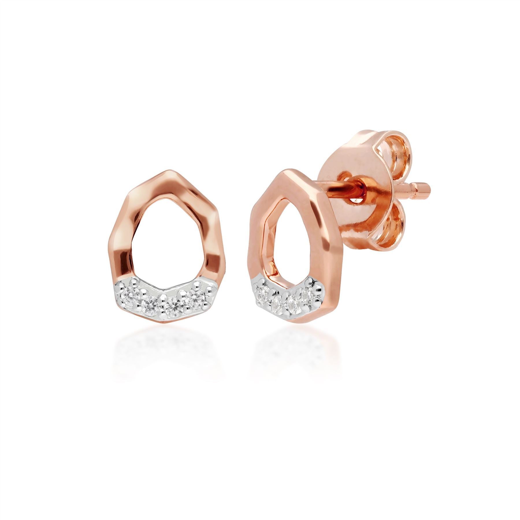 Ciondolo e orecchini asimmetrici in oro rosa 375 con pavé di diamanti