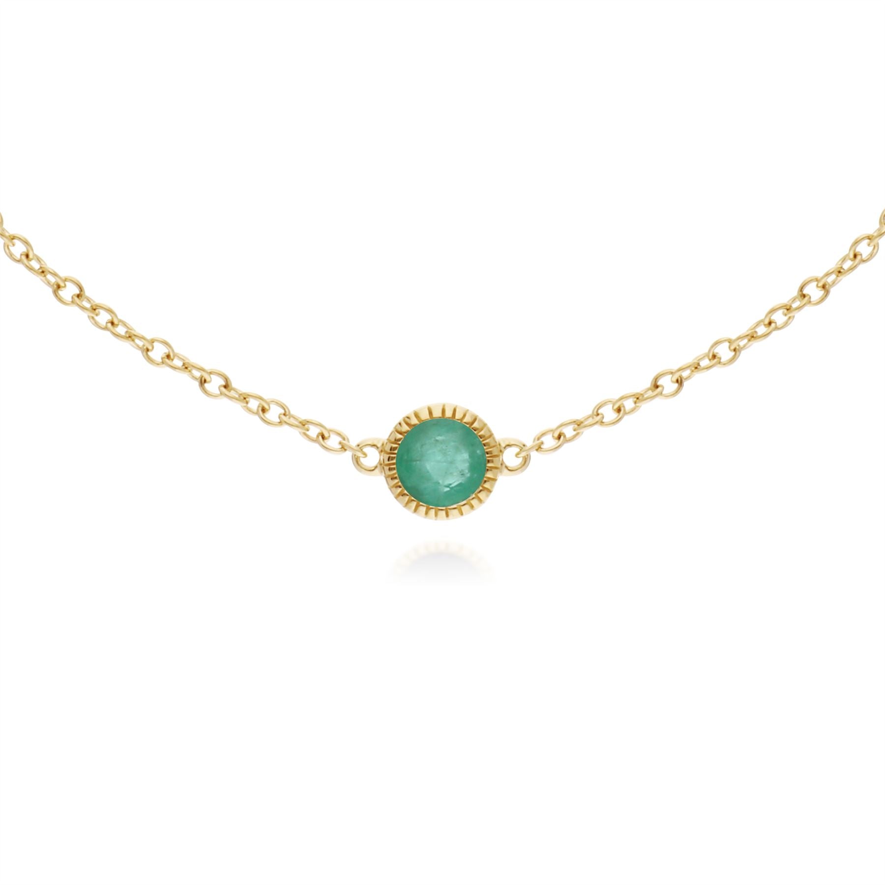 Bracciale con smeraldi, bracciale Milgrain rotondo in pietra singola con smeraldo in oro giallo da 9 ct. Bracciale da 19 cm