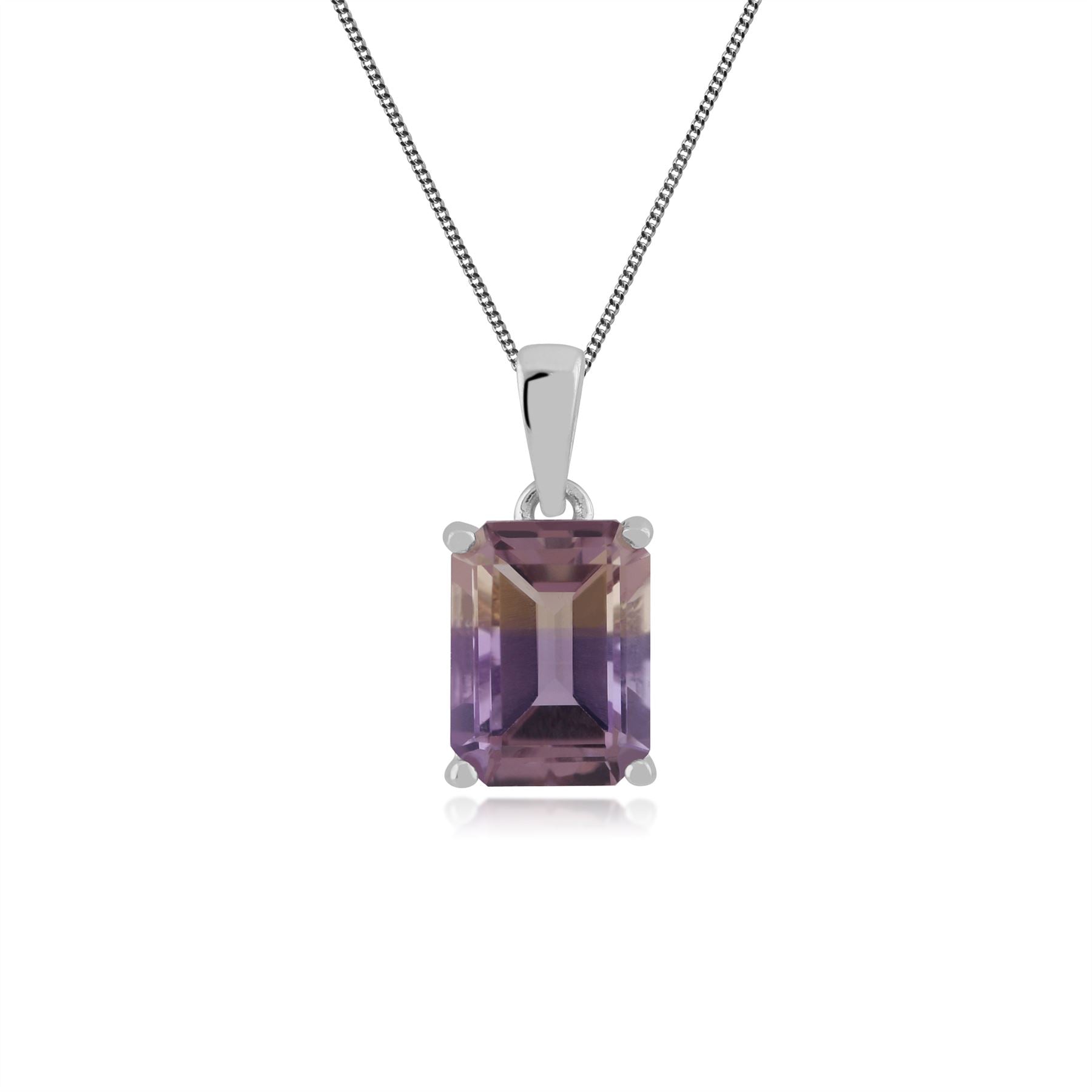 Classici orecchini a bottone e pendenti in argento 925 con baguette di ametrino con griffe