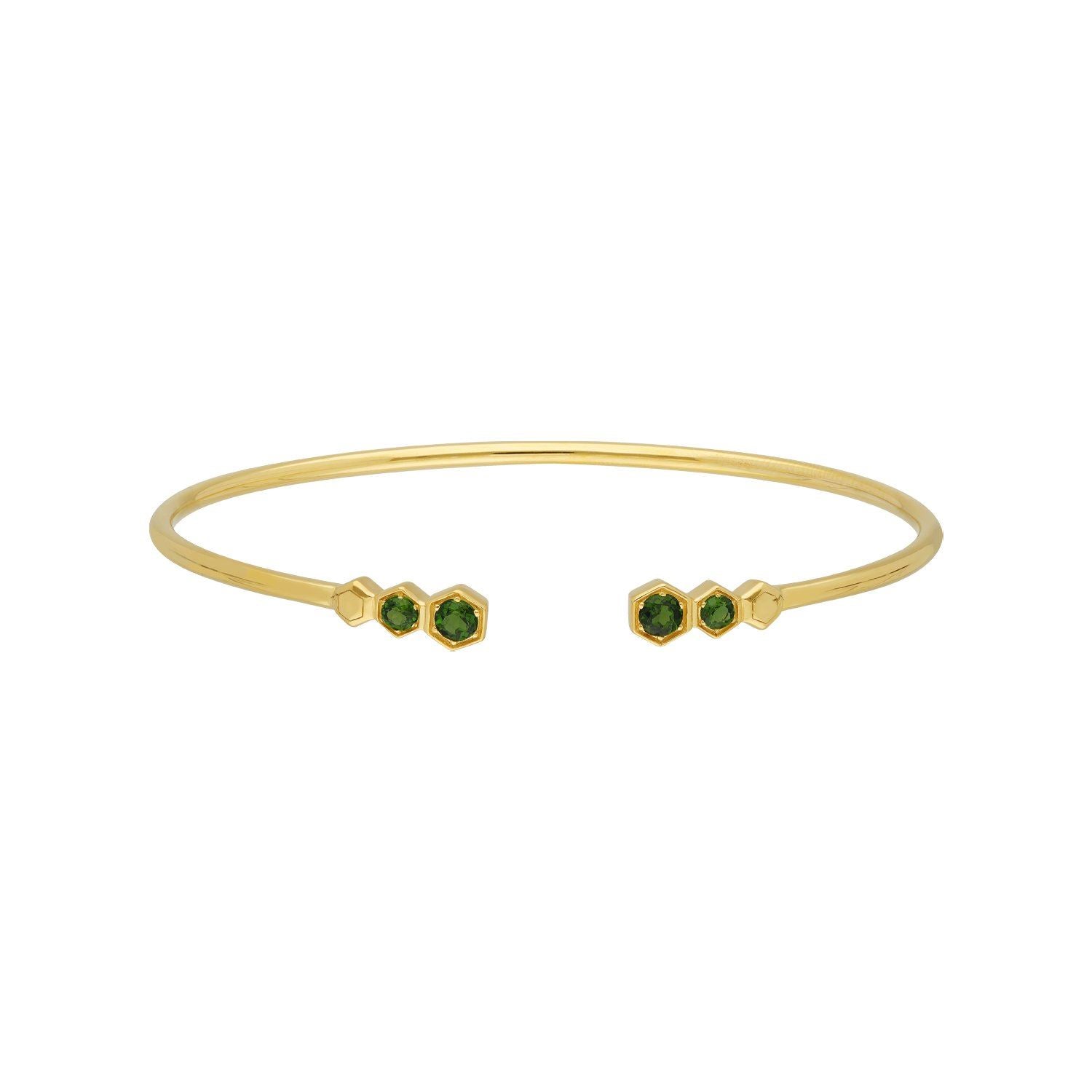 Bracciale rigido geometrico in argento 925 placcato oro con diopside cromato