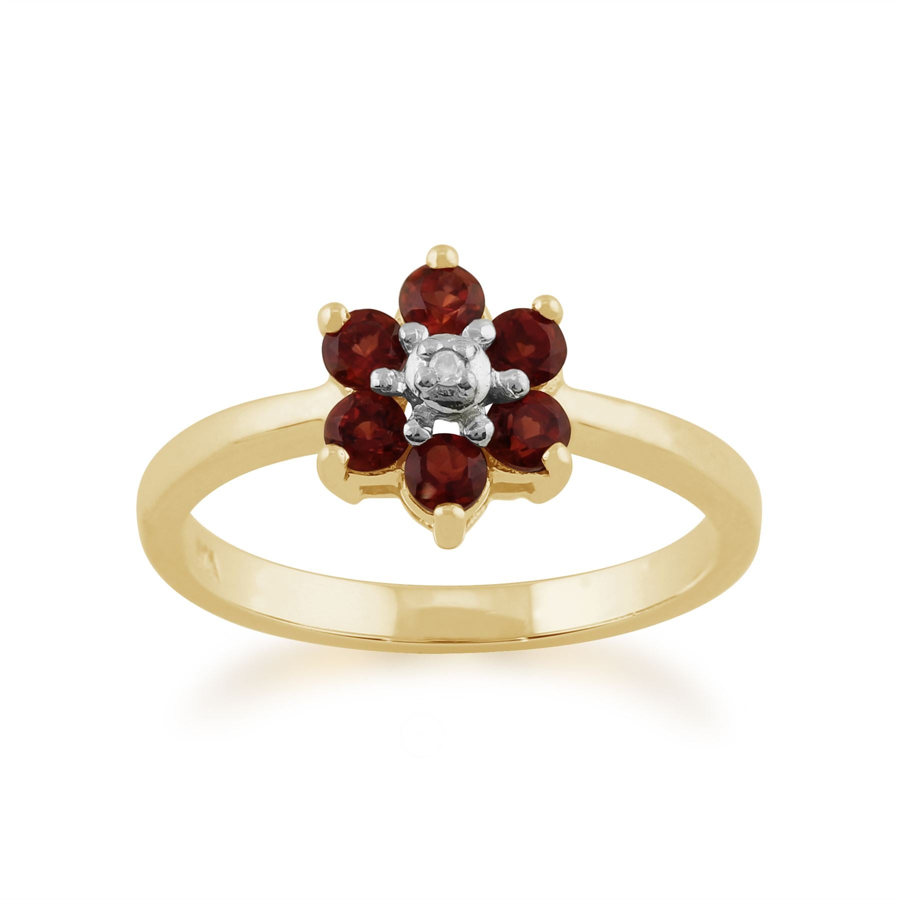 Anello con granato 0,56 ct , fiore di granato del Mozambico e diamanti in oro giallo da 9 ct Gemondo