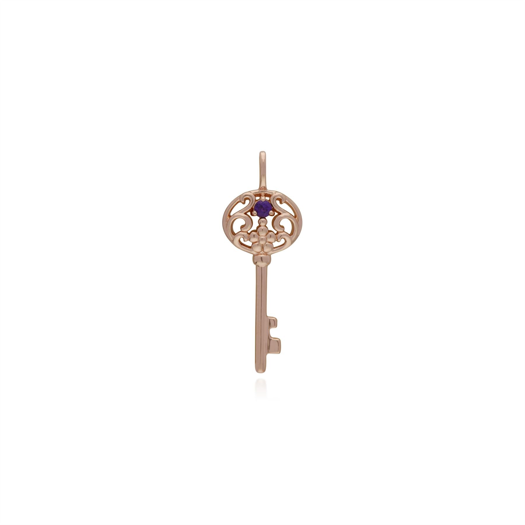 Ciondolo classico con lucchetto a cuore in argento 925 placcato oro rosa e grandi ciondoli con chiave in ametista