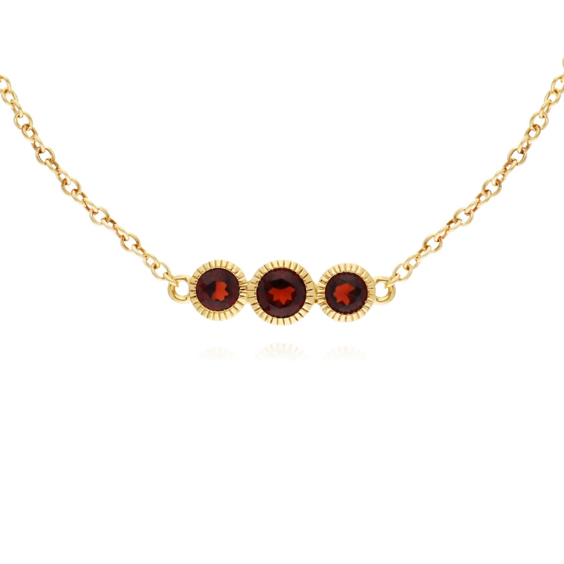 Bracciale con granato in oro giallo da 9 ct con tripla pietra tondo Milgrain da 19 cm