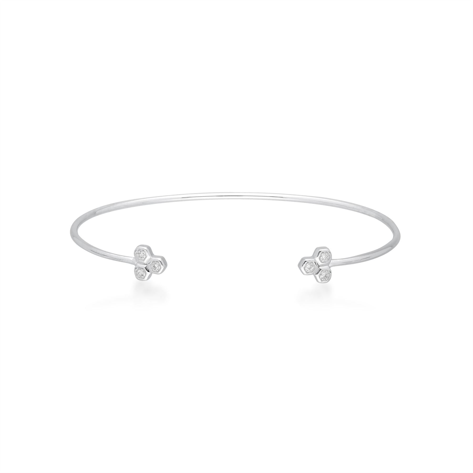 Bracciale rigido trilogy geometrico in oro bianco 375 con diamanti