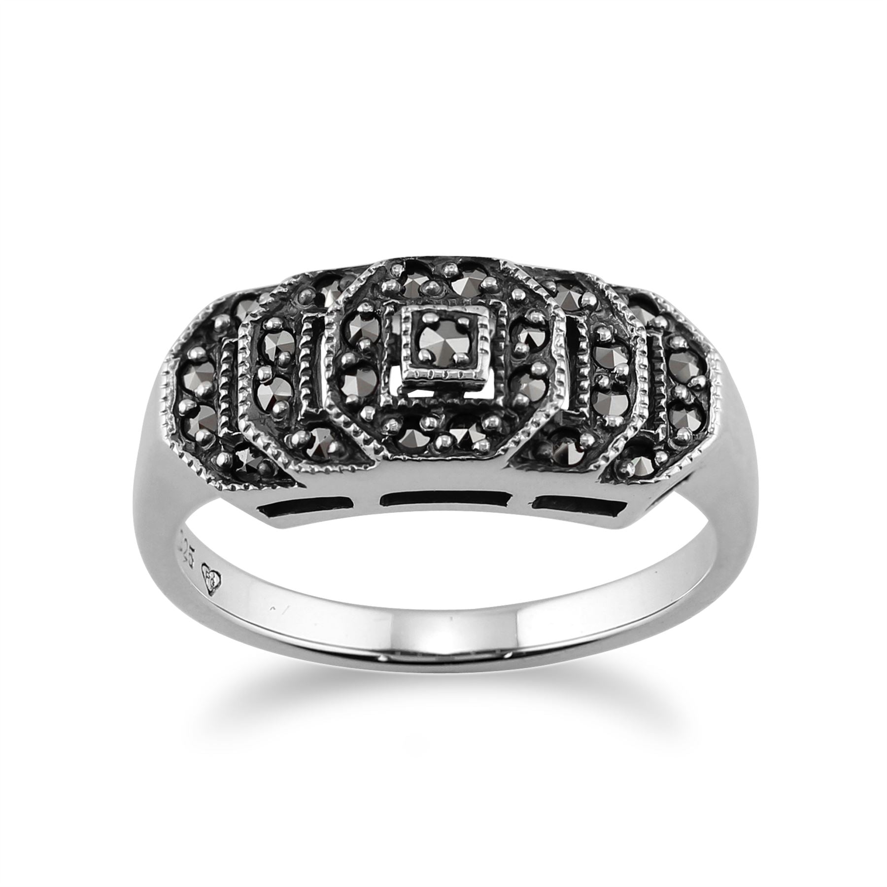 Anello Art Déco in Argento 925 con Marcasite Tonda