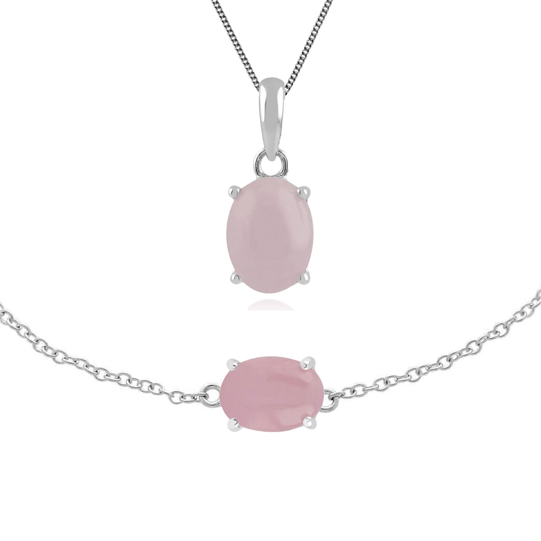 Classico pendente e bracciale ovale opaco con kunzite in argento 925