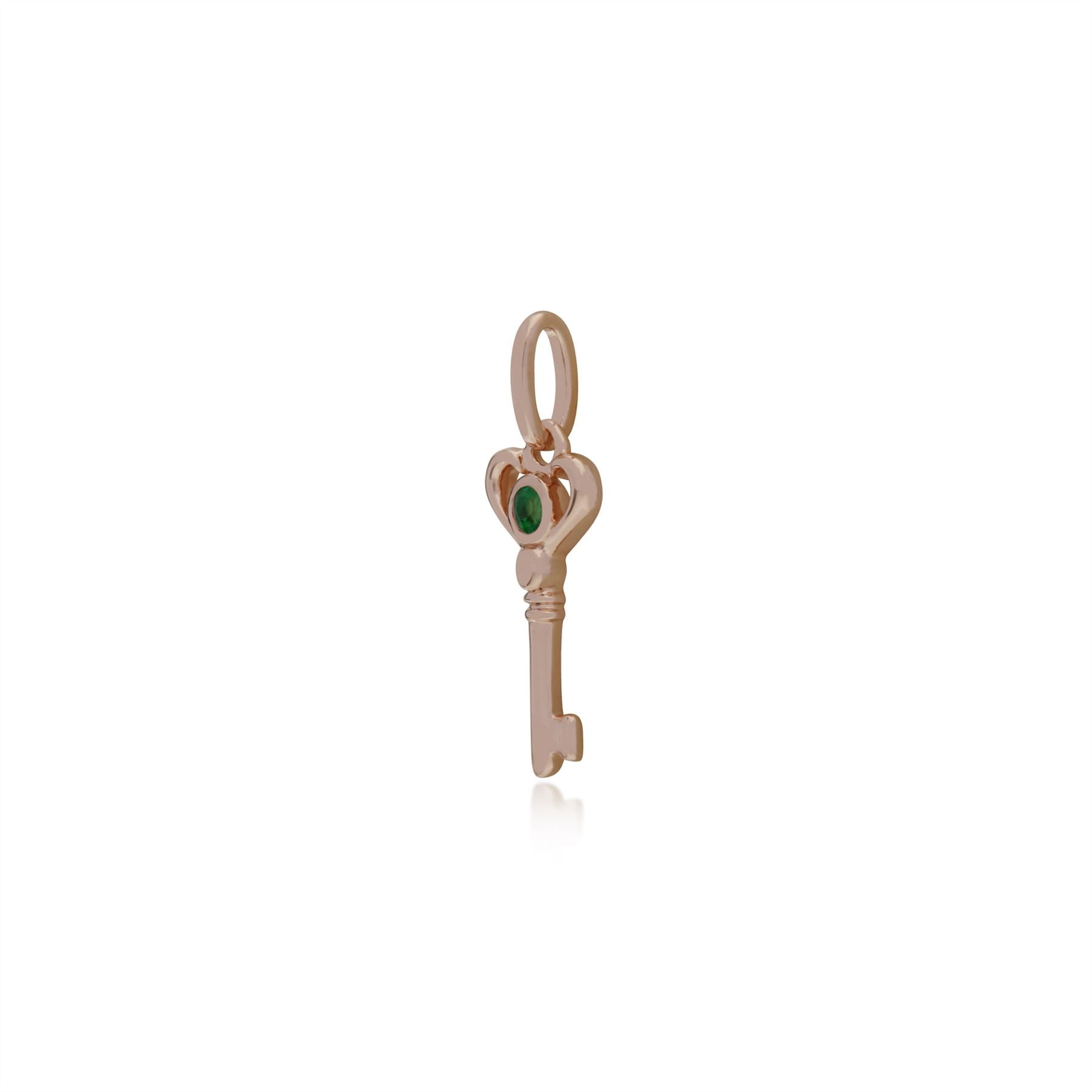 Classico pendente a chiave piccola placcato oro rosa in argento 925 con smeraldo rotondo