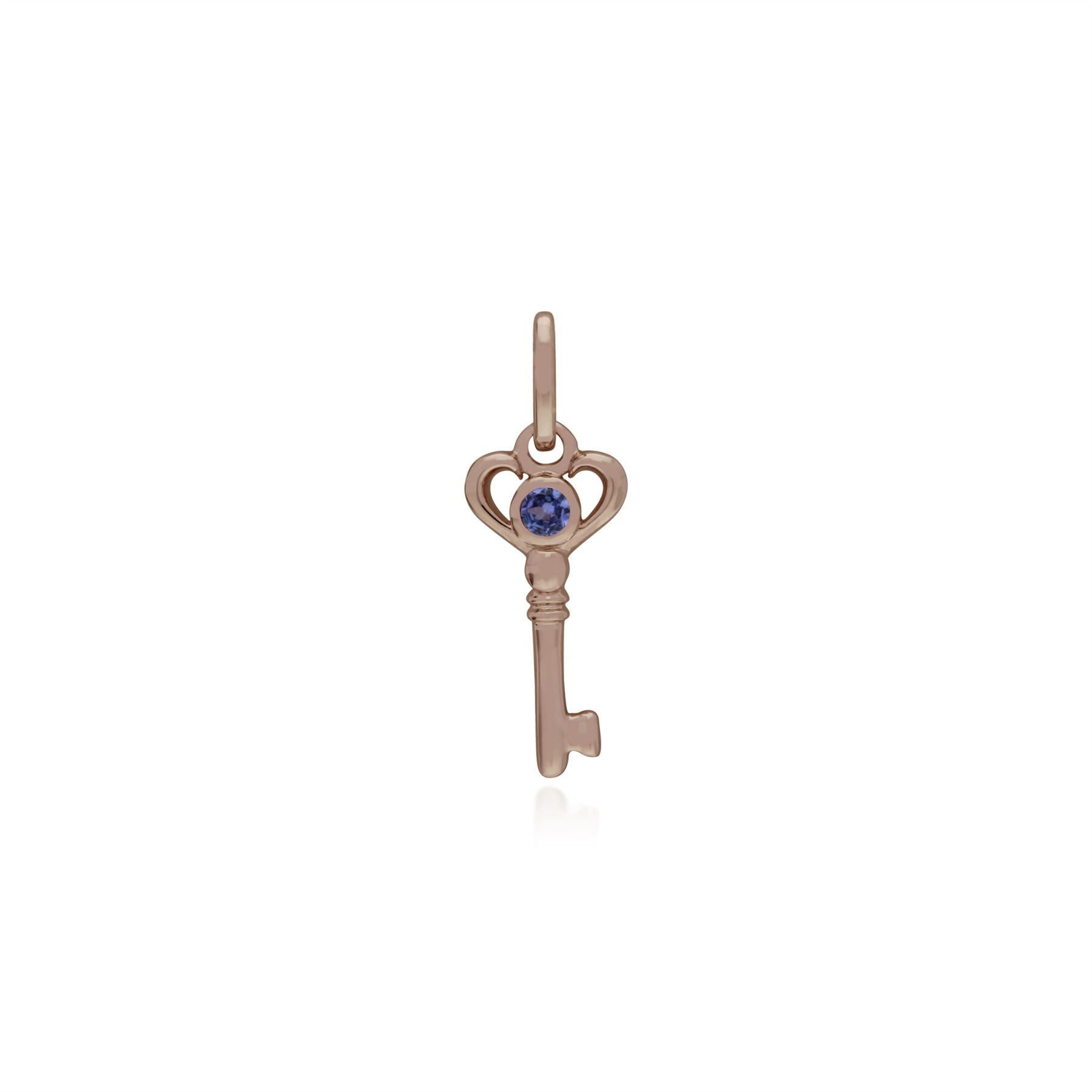 Classico ciondolo a forma di chiave piccola placcato oro rosa in argento 925 con tanzanite rotonda