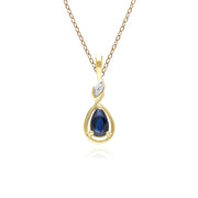 Collana classica con ciondolo a forma di pera in oro giallo 9 carati, zaffiri e diamanti