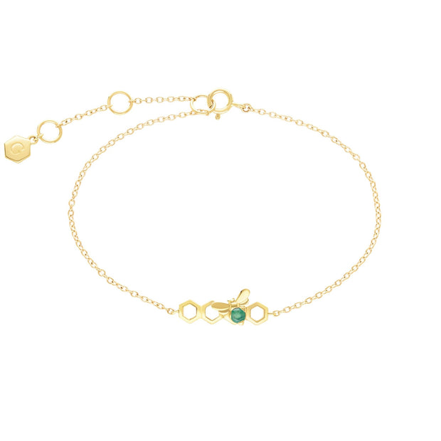 Bracciale stile nido d'ape in oro giallo da 9 ct con smeraldo