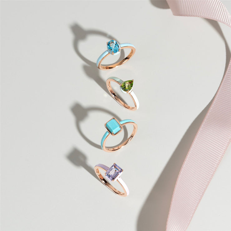 Anello ottagonale in smalto blu e turchese Siberian Waltz in vermeil oro rosa