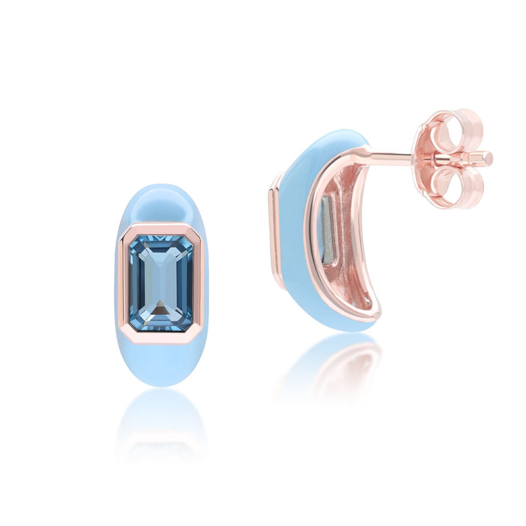 Orecchini a mezzo cerchio ottagonali in smalto blu e turchese Siberian Waltz in vermeil oro rosa