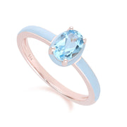 Anello in smalto blu Siberian Waltz e topazio blu ovale in oro rosa vermeil