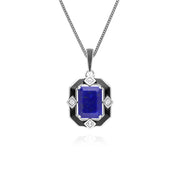 Collier pendentif Grand Deco en argent sterling, émail noir, lapis-lazuli et topaze