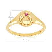 Anello con sigillo dello zodiaco del Cancro in oro giallo da 9 ct con un rubino