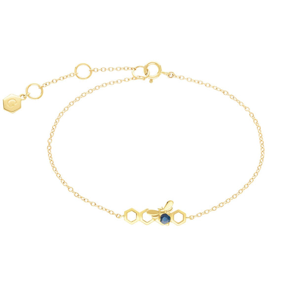 Bracciale stile nido d'ape in oro giallo da 9 ct con zaffiro