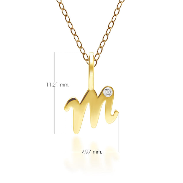 Ciondolo con lettera M dell'alfabeto in oro giallo da 9 ct con diamante