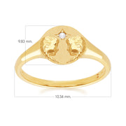 Anello con sigillo dello zodiaco Gemelli in oro giallo da 9 ct con una perla