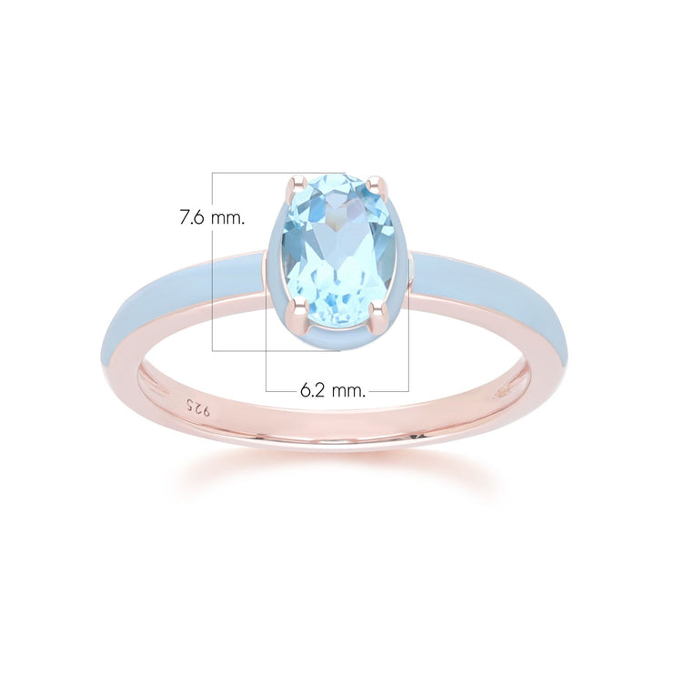 Anello in smalto blu Siberian Waltz e topazio blu ovale in oro rosa vermeil