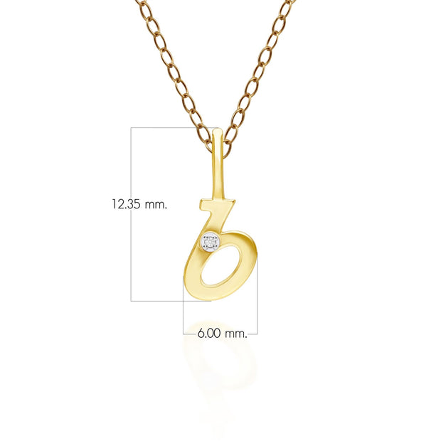 Ciondolo con lettera B dell'alfabeto in oro giallo da 9 ct con diamante