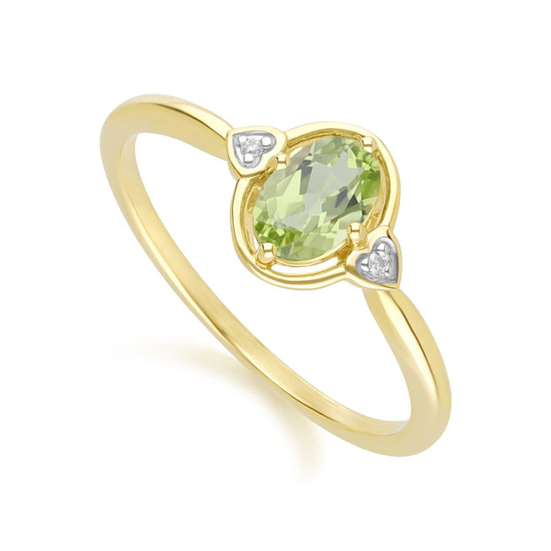 Bague classique en or jaune 9 carats avec péridot ovale et diamants