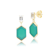 Boucles d'oreilles pendantes Grand Deco hexagonales en calcédoine et topaze en vermeil doré