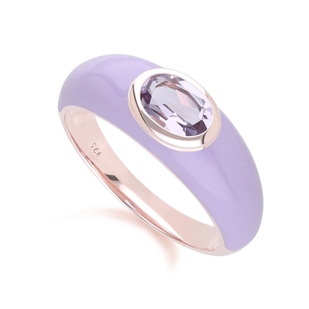 Anello Siberian Waltz in smalto viola e ametista ottagonale in oro rosa vermeil