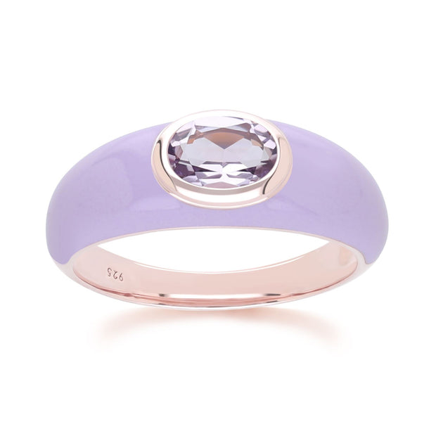 Anello Siberian Waltz in smalto viola e ametista ottagonale in oro rosa vermeil