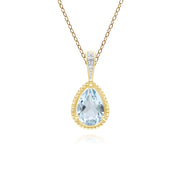 Collier classique avec pendentif en forme de poire, aigue-marine et diamants en or jaune 9 carats