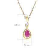 Collana classica con ciondolo a forma di pera in oro giallo 9 carati, rubini e diamanti
